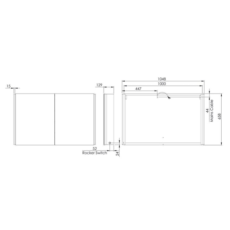 Line drawing of cabinet on white background with dimensions