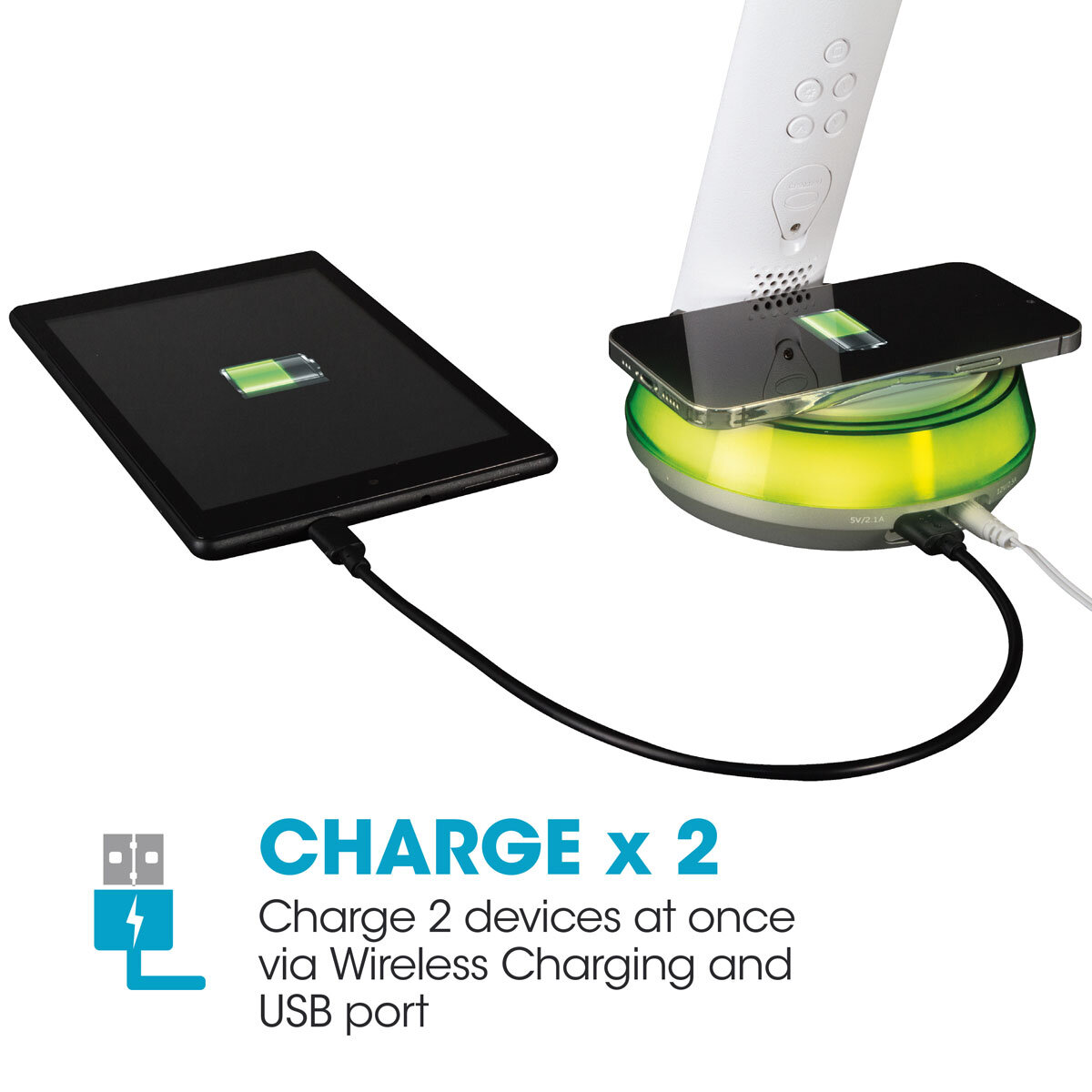 Buy Wireless charging LED Desk Lamp Base White Feature6 Image at Costco.co.uk