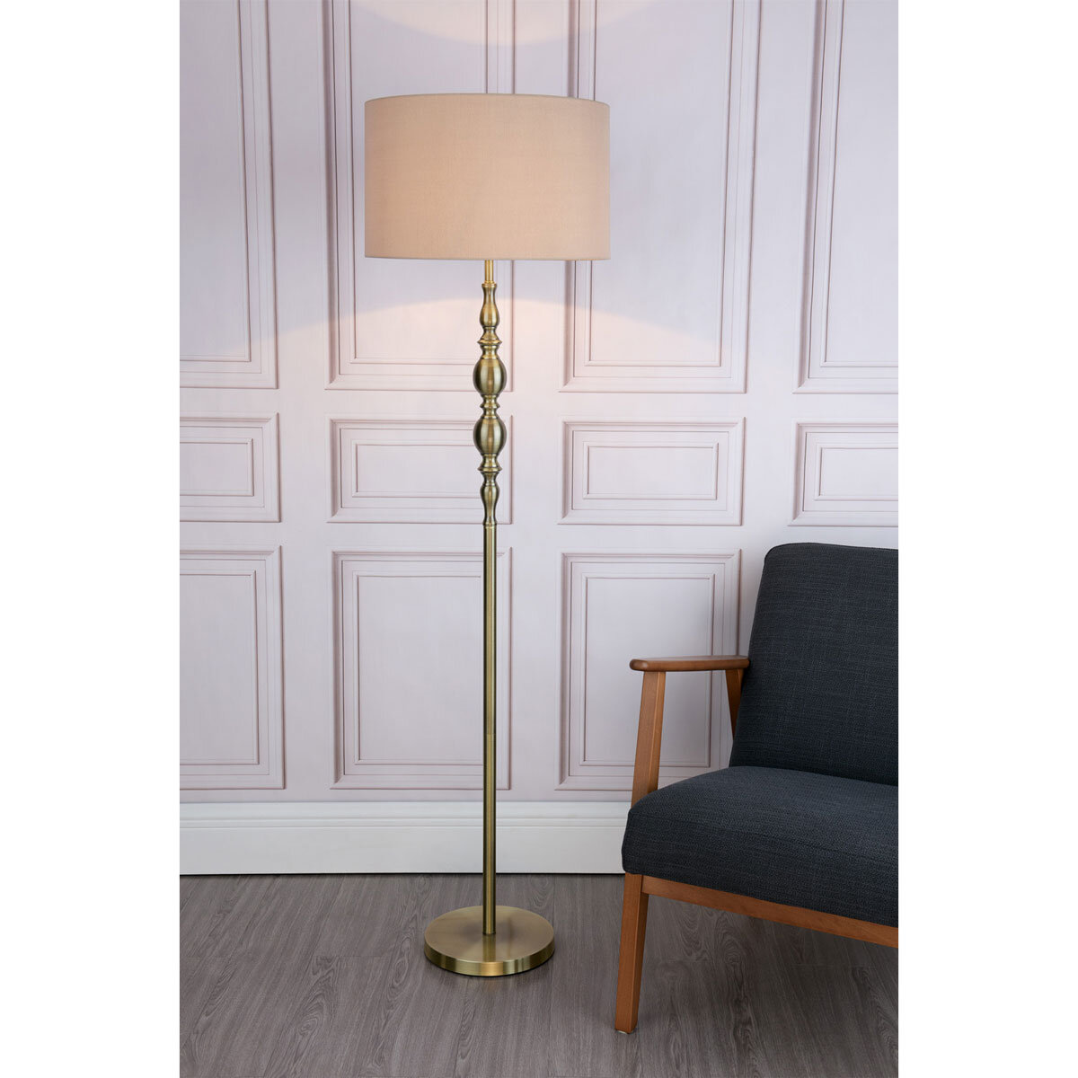 Madrid Floor Lamp Antique Brass With Shade