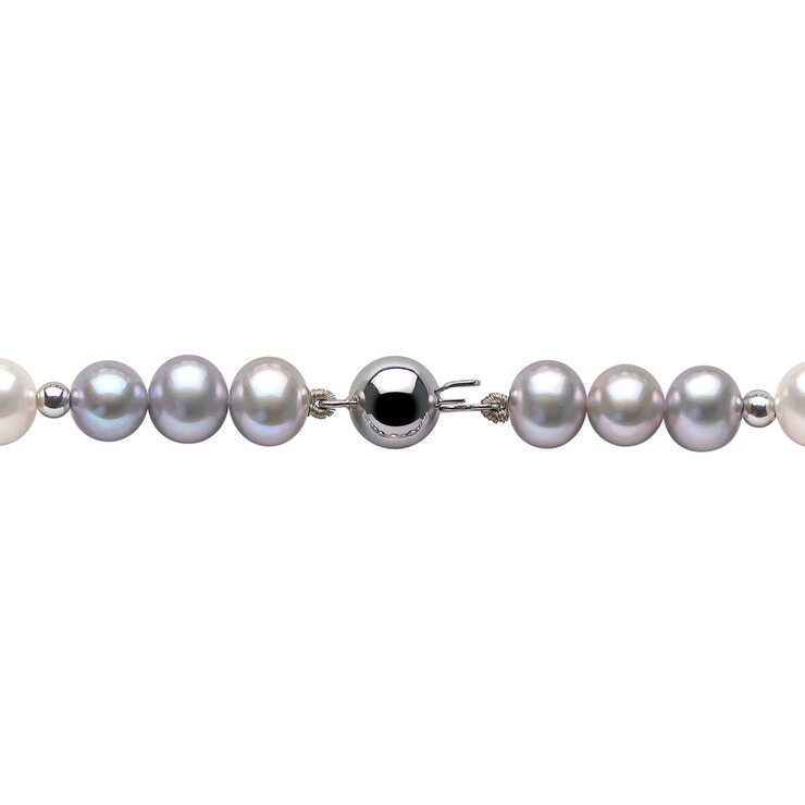 6-7mm Cultured Freshwater White & Grey Pearl Bracelet, 18ct White Gold 6-7mm Cultured Freshwater White & Grey Pearl Bracelet, 18ct White Gold