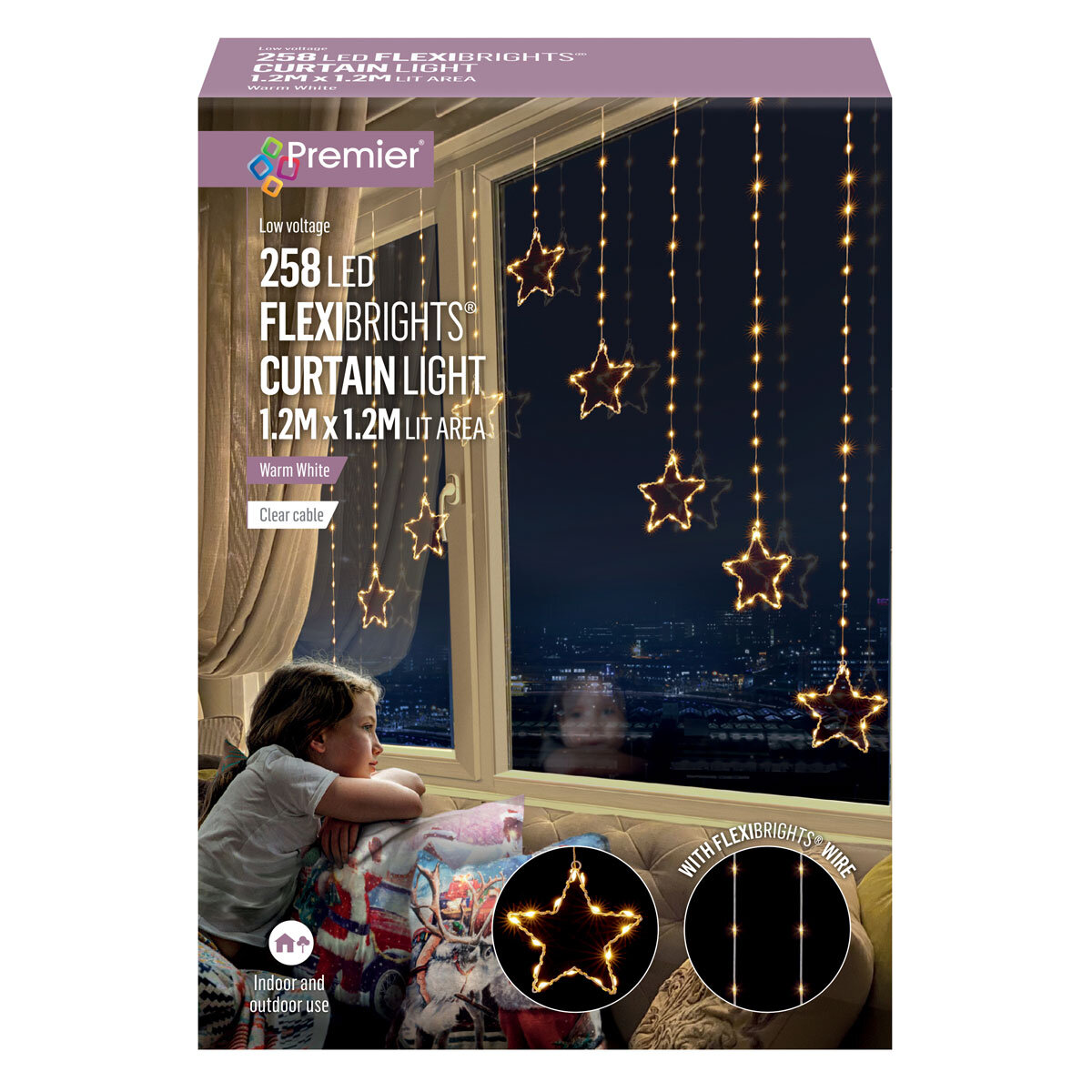 1.2x1.2m Flexibright Star V Curtain with 258 Warm White LEDs Box