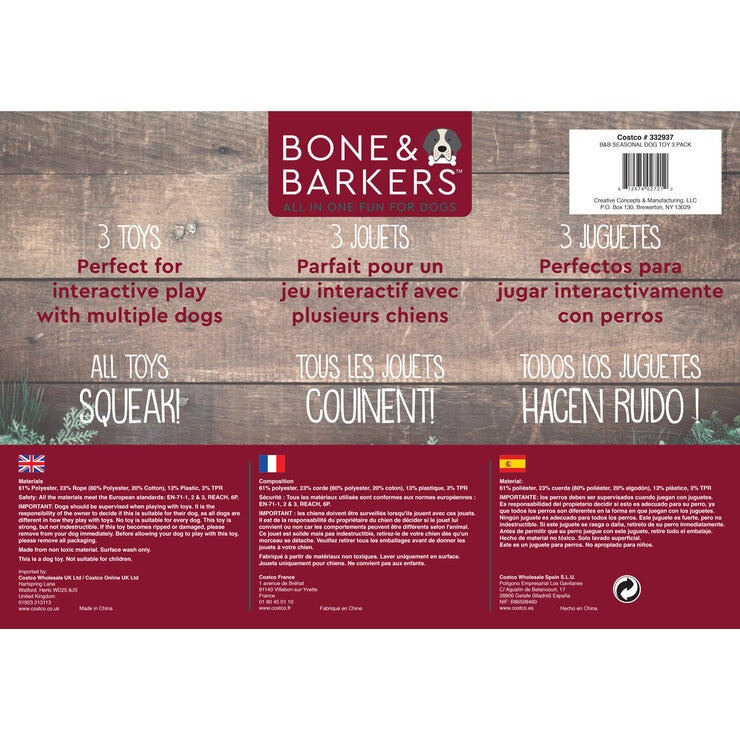 bone & barkers back of pack 3 pack dog toy bone & barkers back of pack 3 pack dog toy