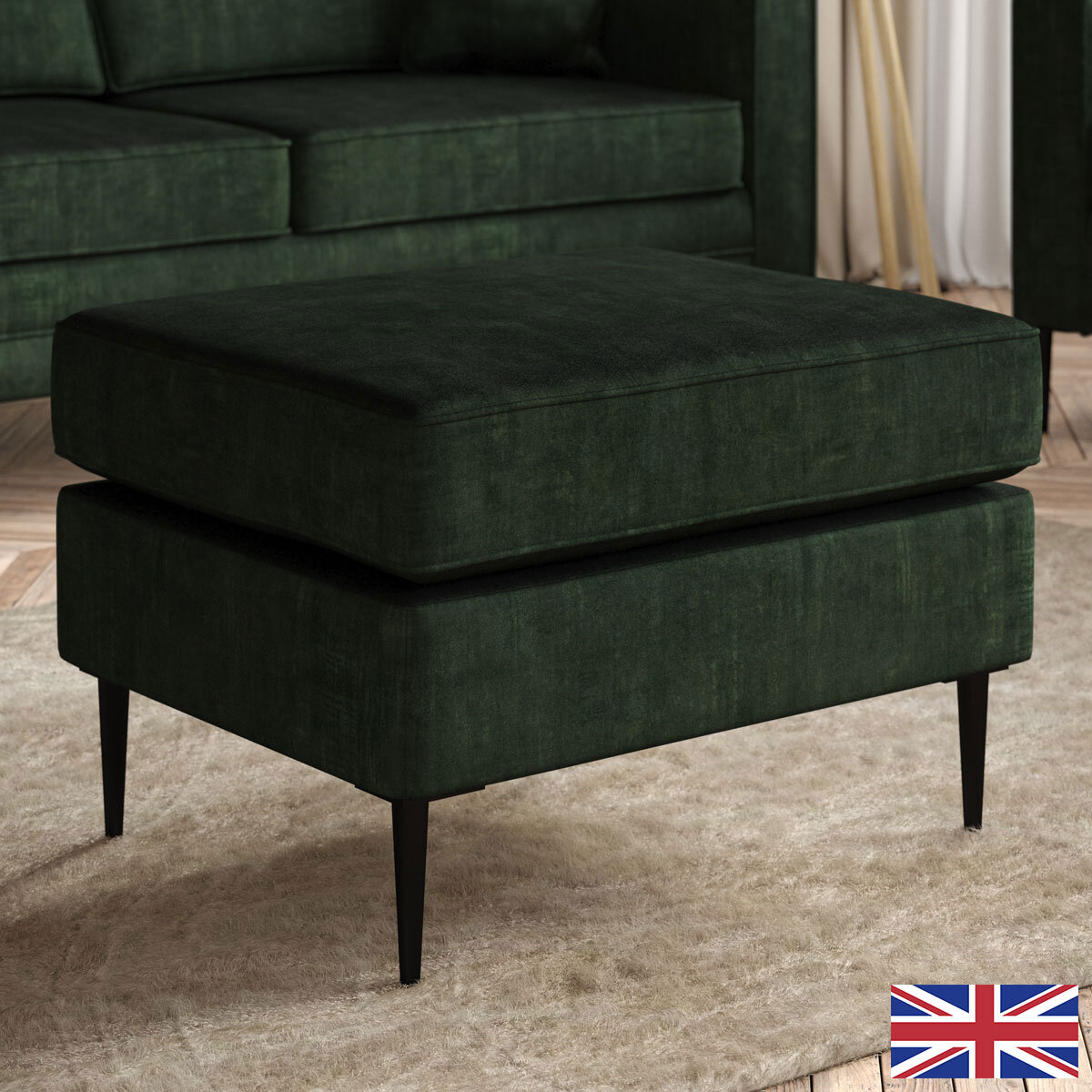 Aspen Green Velvet Footstool