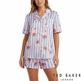 Ted Baker Ladies Satin 2 Piece PJ Set in Light Blue & White