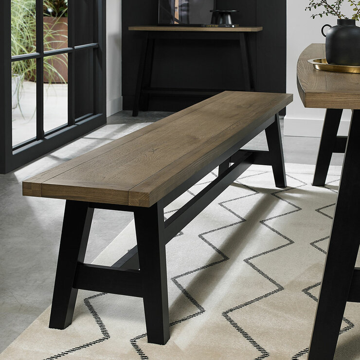 Bentley Designs Camden Weathered Oak & Peppercorn Large Bench, 220cm Bentley Designs Camden Weathered Oak & Peppercorn Large Bench, 220cm