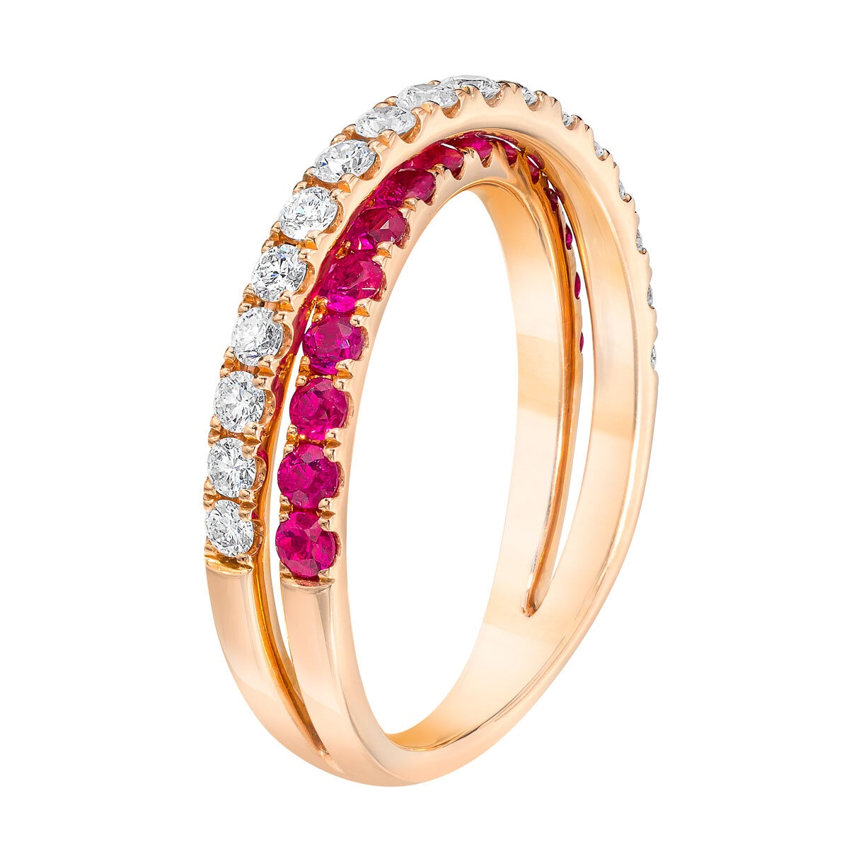 Round Cut Ruby & 0.45ctw Diamond Ring, 14ct Rose Gold