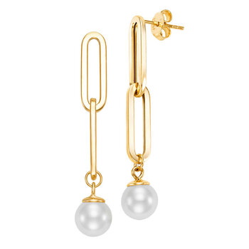8-9mm Freshwater Pearl Paperclip Earrings, 14ct Yellow Gold