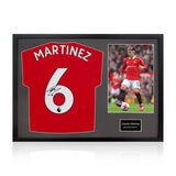 Lisandro Martinez Signed Framed Manchester United Football Shirt including 1 Photo in 2 Options: White or Black Mount