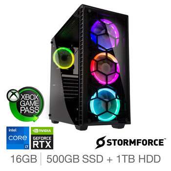 Stormforce, Intel Core i7, 16GB RAM, 500GB SSD and 1TB HDD, NVIDIA GeForce RTX 3060, Gaming Desktop PC with 3 month Xbox Game Pass