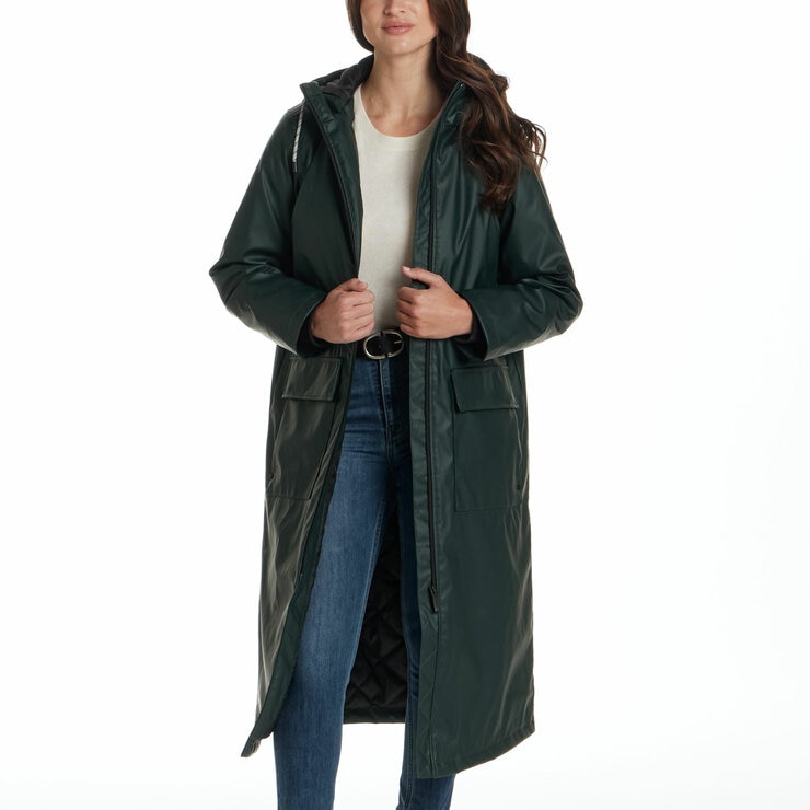 Weatherproof Ladies Long Slicker Jacket in Green, Large