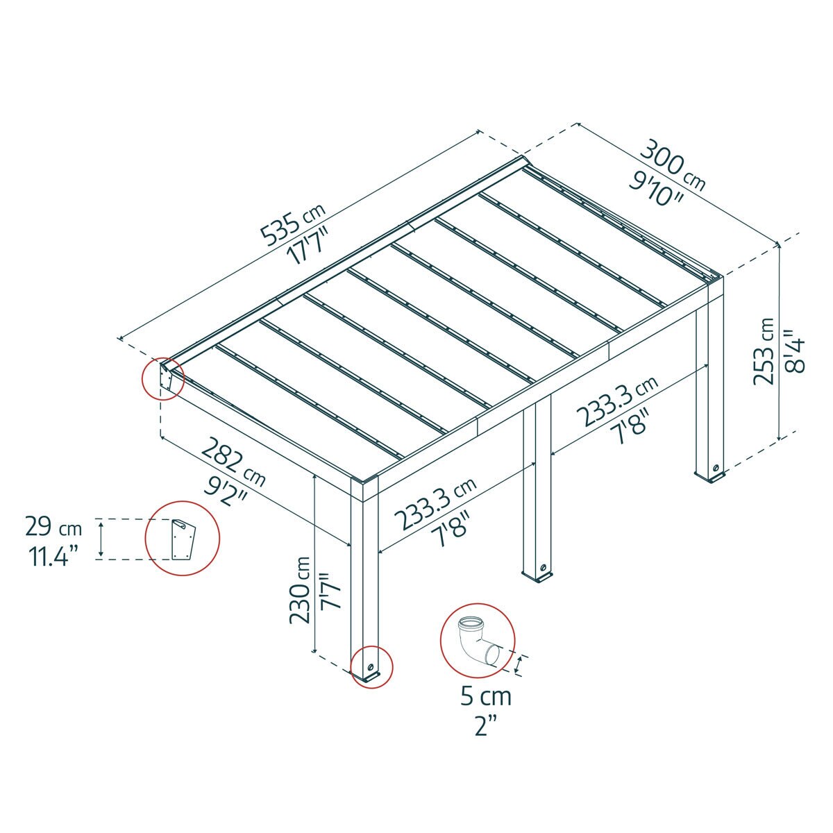 Palram Canopia Helsinki 9ft 10" x 17ft 7" (3m x 5.35m) Cedar Wood Patio Cover