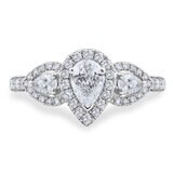 1.03ctw Pear Cut Diamond Halo Trilogy Ring, 18ct White Gold