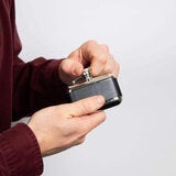 Y440 S/ST BLACK LTHR 3oz HIP FLASK