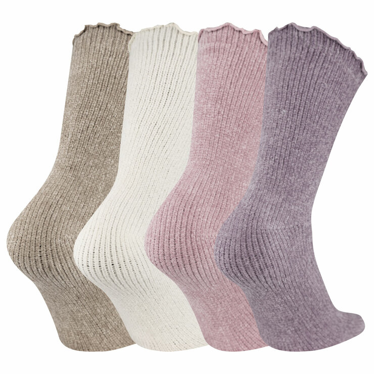 K Bell Ladies Chenille Socks, 4 Pack in Mixed Pastels