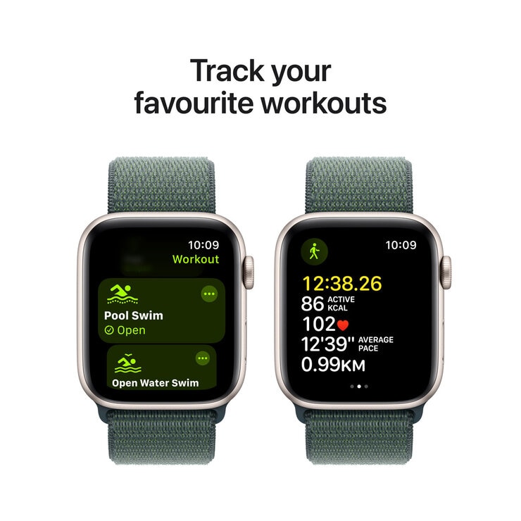 Apple Watch SE GPS, 40mm Starlight Aluminium Case with Lake Green Sport Loop, MXEH3QA/A