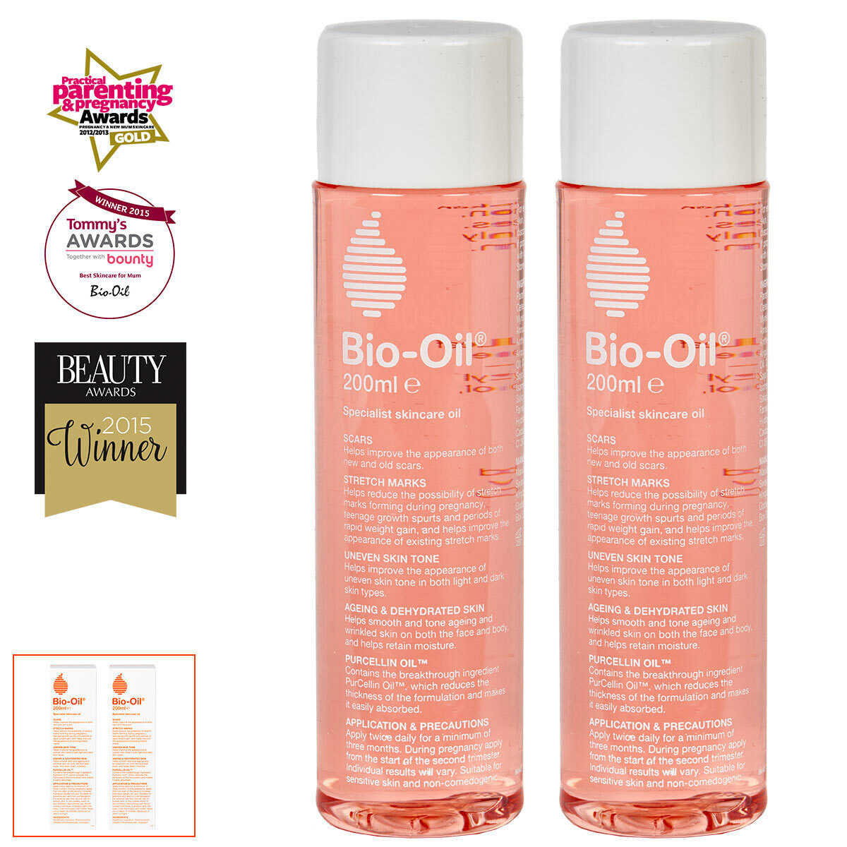 2 bottles of bio oil with awards