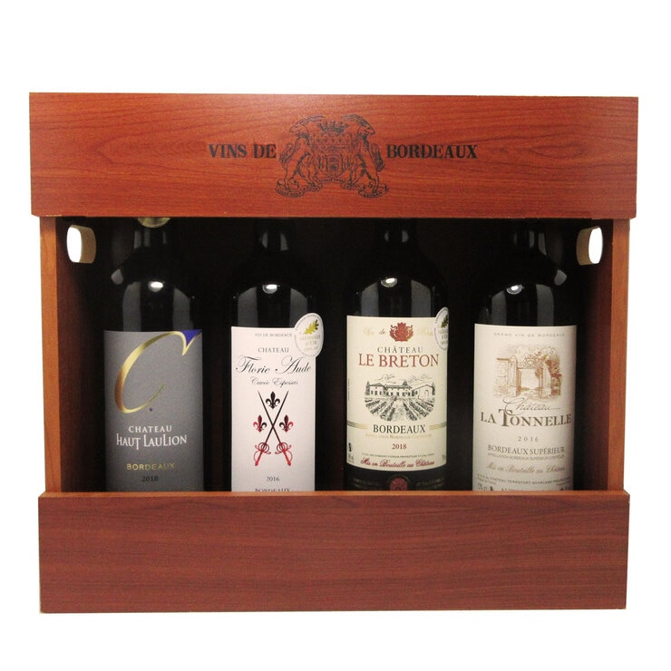 Bordeaux Selection Wooden Gift Box, 4 x 75cl Costco UK