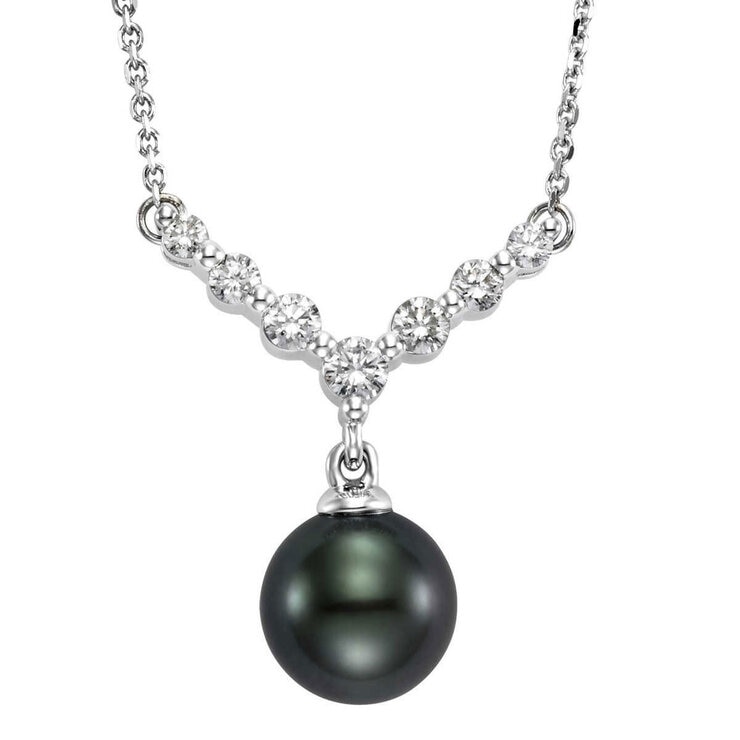 8.0-9.0mm Tahitian Cultured Pearl & 0.35ctw Diamond Pendant, 14ct White Gold 8.0-9.0mm Tahitian Cultured Pearl & 0.35ctw Diamond Pendant, 14ct White Gold