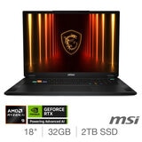 MSI Stealth, AMD Ryzen AI9, 32GB RAM, 2TB SSD, NVIDIA GeForce RTX 5070Ti, 18 Inch Gaming Laptop