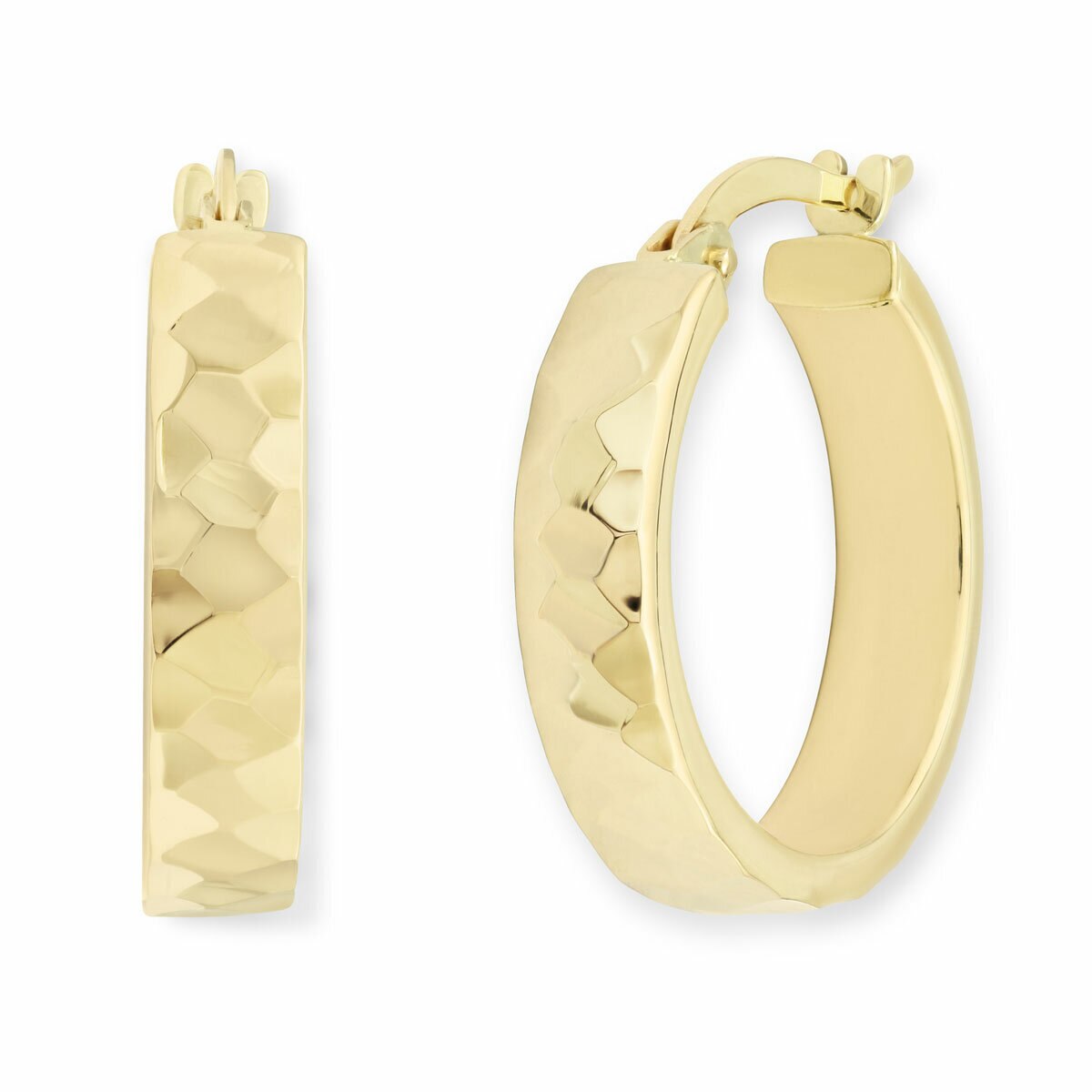 14ct Yellow Gold Hammered Hoop Earrings