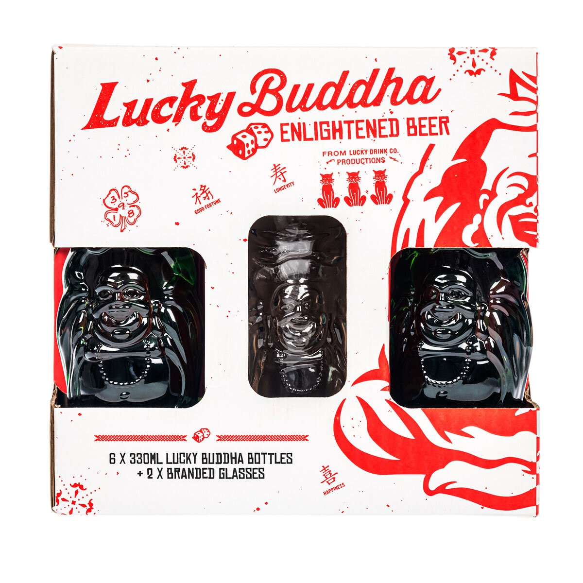 Lucky Buddha Gift Pack 6 x 330ml With 2 Glasses