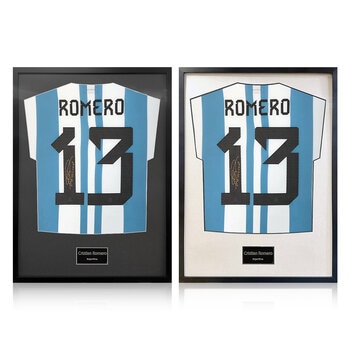 Christian Romero Signed Framed Argentina Football Shirt in 2 Options: White or Black Mount
