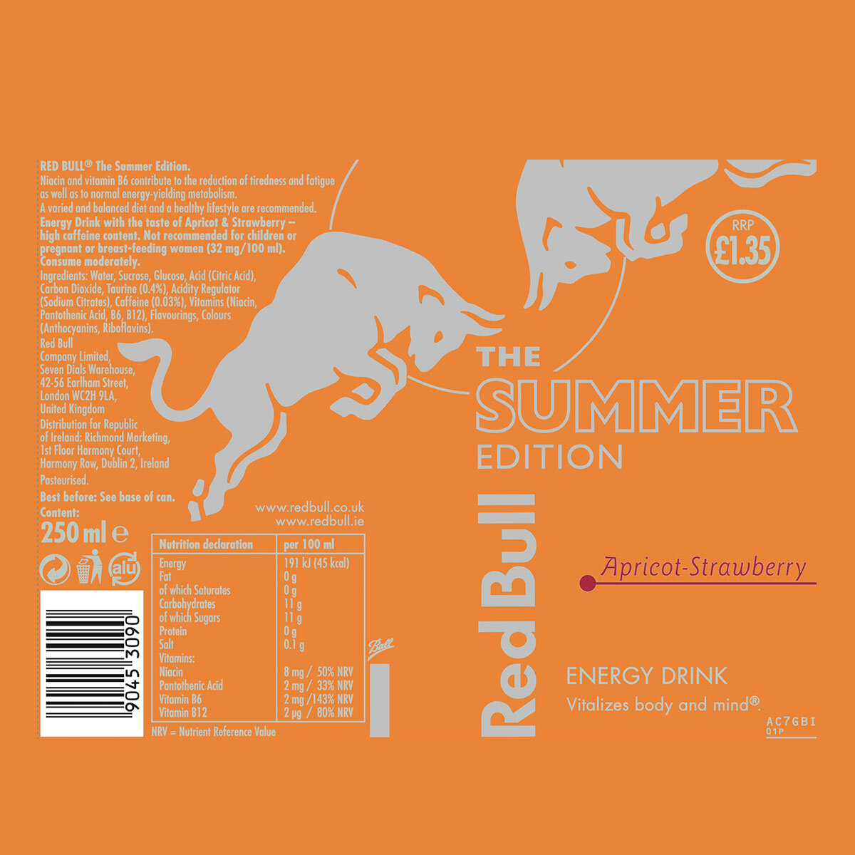 Red Bull Apricot Strawberry Summer Edition Energy Drink, 12 x 250ml