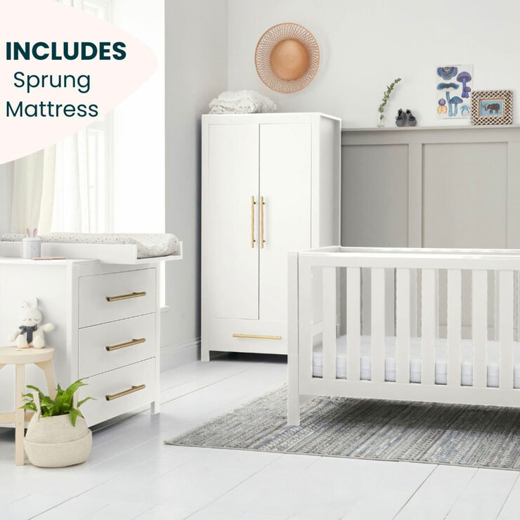 Tutti Bambini Tivoli 4 Piece Nursery Set with Sprung Mattress, White Tutti Bambini Tivoli 4 Piece Nursery Set with Sprung Mattress, White