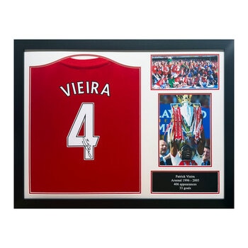 Patrick Vieira Signed Framed Arsenal Retro Shirt