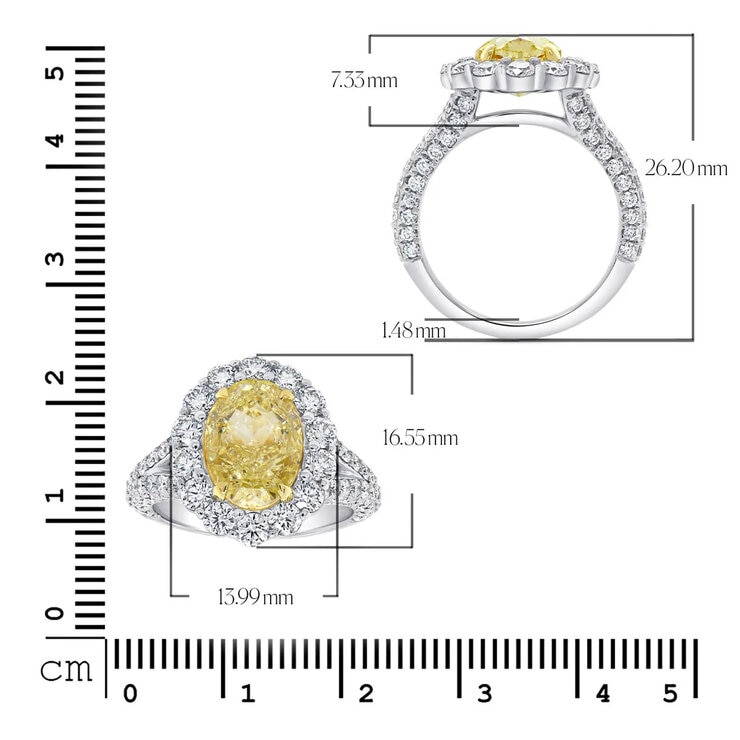 5.61ctw Oval Cut Fancy Yellow Diamond Halo Ring, Platinum