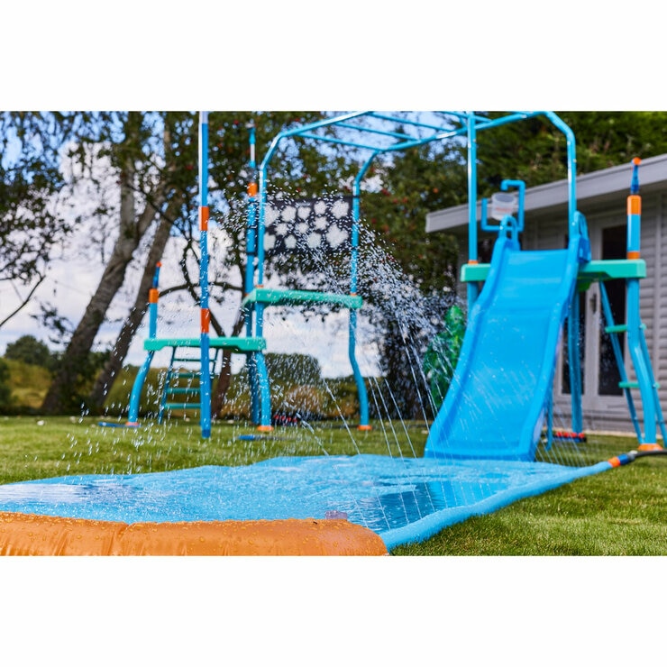 Lifestyle image showing the sprinkler on the waterslide