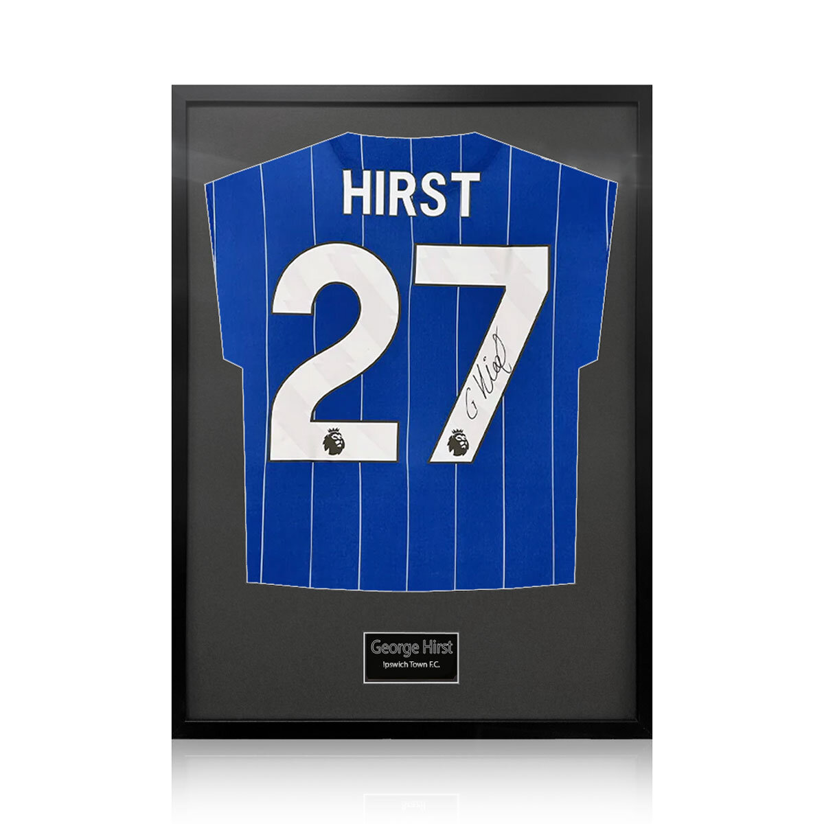 George Hirst Signed Framed Ipswich Town Football Shirt in 2 Options: White or Black Mount