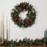 30 inch (76cm) Pre-Lit Decorated Wreath with 50 LED Lights in Red 30 inch (76cm) Pre-Lit Decorated Wreath with 50 LED Lights in Red