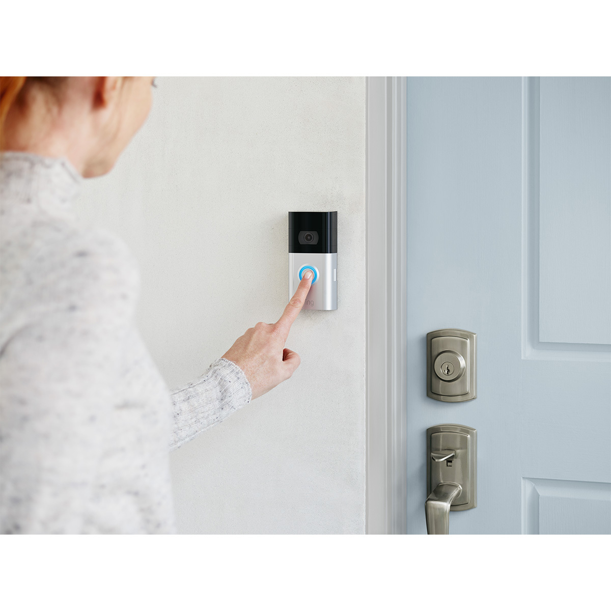 Lifestyle image of ring doorbell in use outside front door