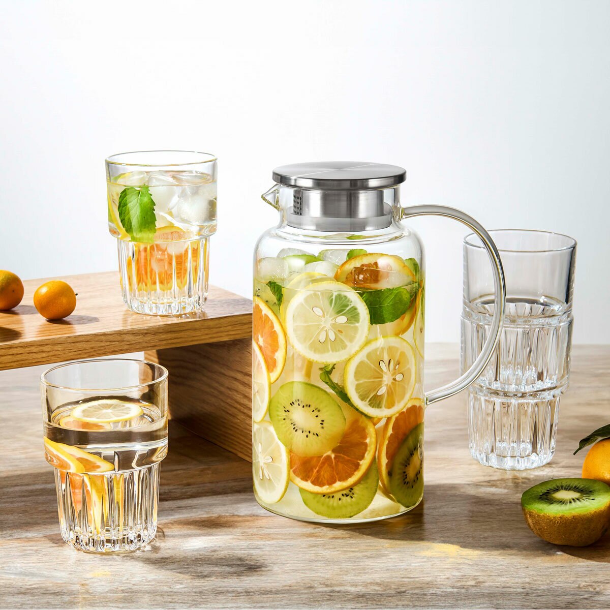 King Crystal Pitcher and Glass Set, 5 Piece