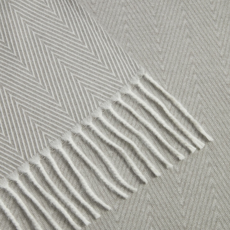 Osprey London Grey Herringbone Fringed Throw, 140 x 190 cm