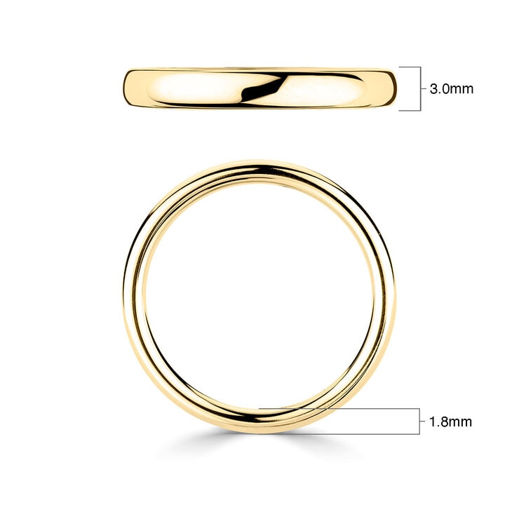 3.0mm Basic Court Wedding band. 18ct Yellow Gold