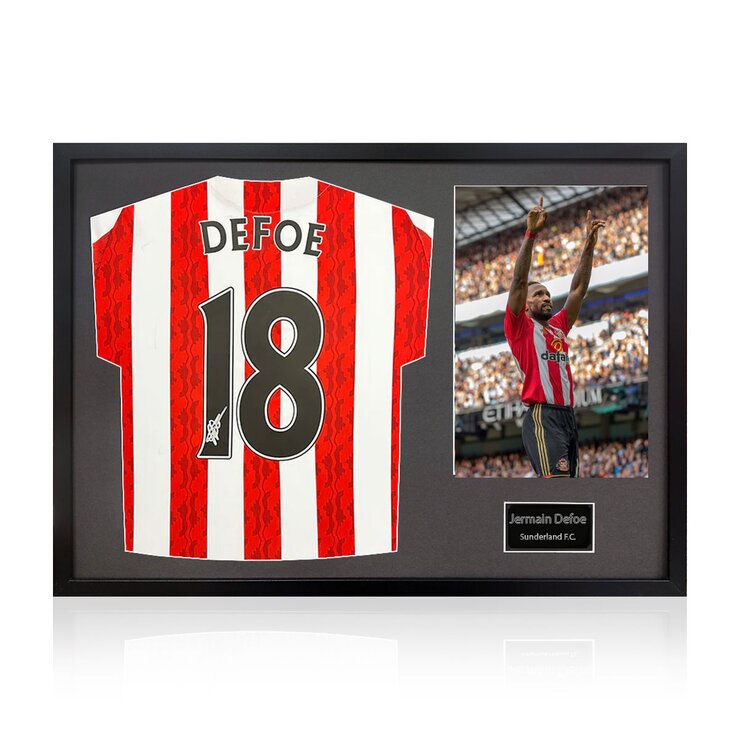 Jermain Defoe Signed Framed Sunderland Football Shirt including 1 Photo in 2 Options: White or Black Mount
