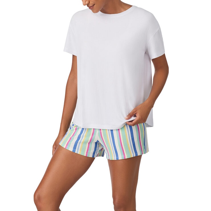 DKNY Ladies Tee & Boxer Pyjama Set in White Sorbet