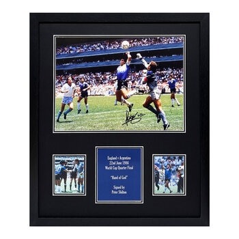 Peter Shilton Signed Framed 'Hand of God' Photograph