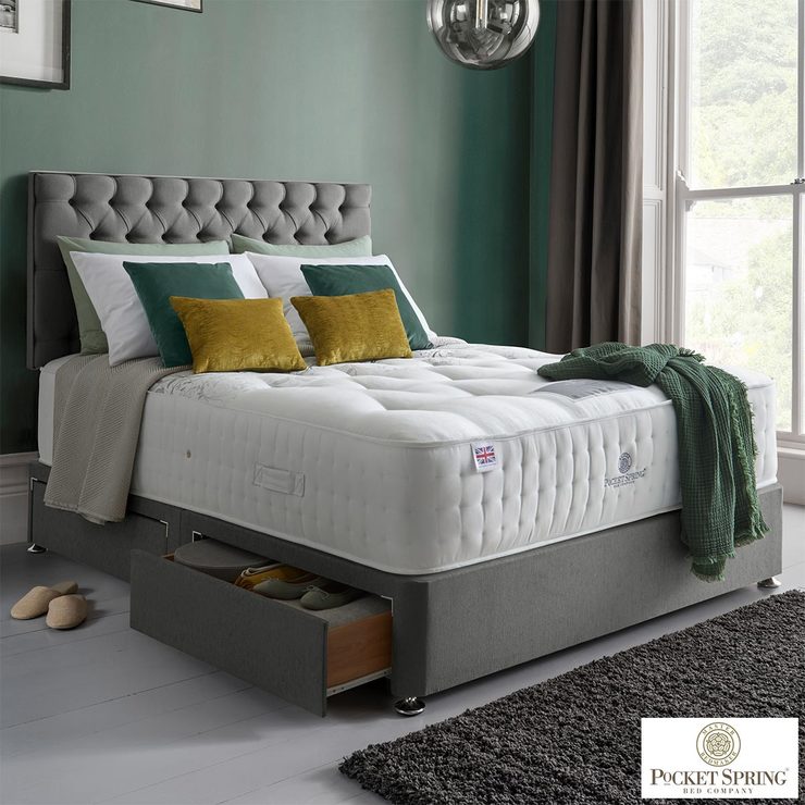 Pocket Spring Bed Company Mulberry Mattress & Grey Divan with 4 Drawers