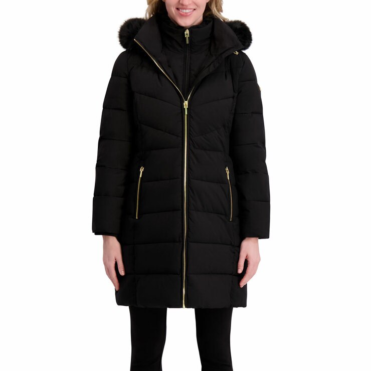 Halston Ladies Hooded Walker Coat in Black Halston Ladies Hooded Walker Coat in Black