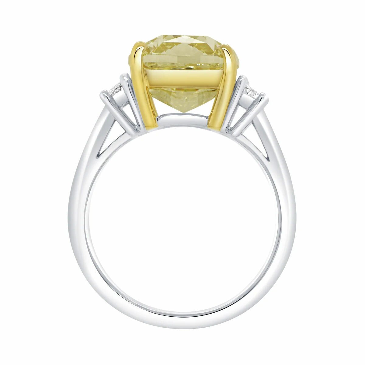 7.61ctw Cushion Cut Fancy Intense Yellow Diamond Three Stone Ring, Platinum 7.61ctw Cushion Cut Fancy Intense Yellow Diamond Three Stone Ring, Platinum