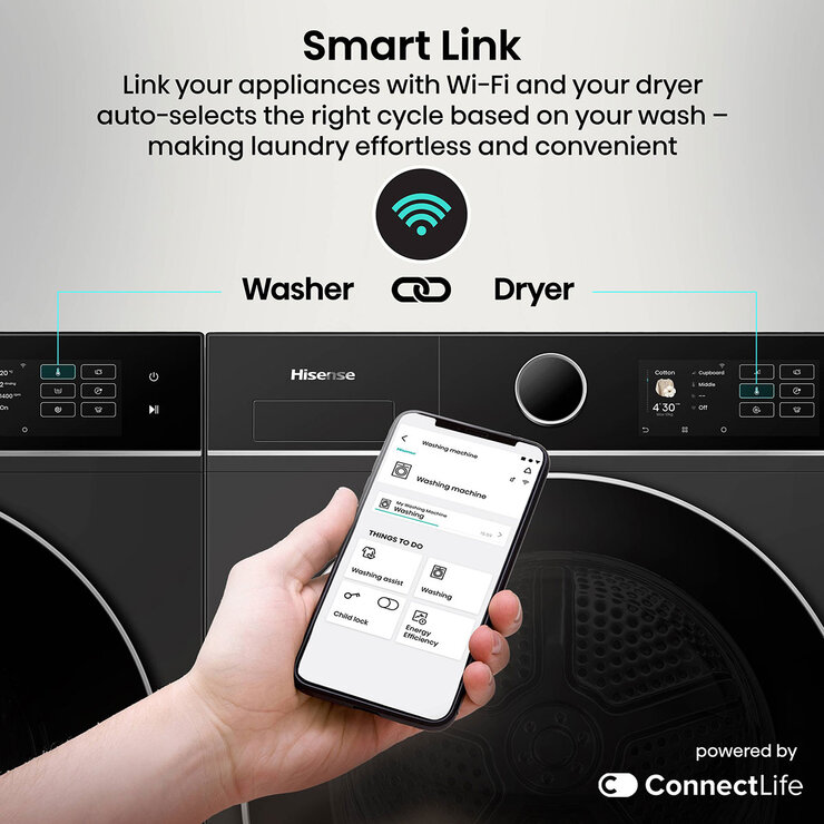 Hisense KitchenFit 5i Series DH5I104BBAB, 10kg Heat Pump Dryer, A+++ Rated in Black