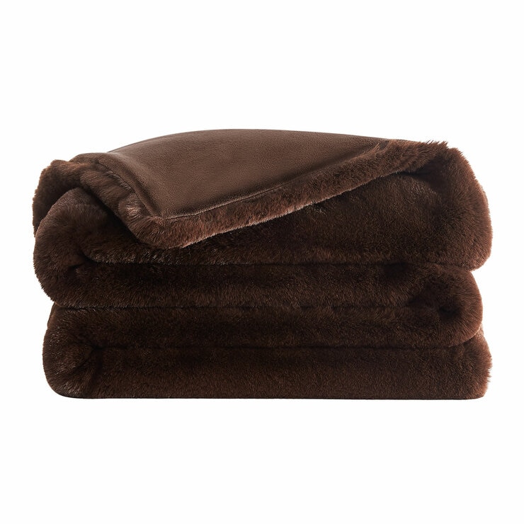 FRYE Luxe Brown Faux Fur Throw, 152 x 177 cm