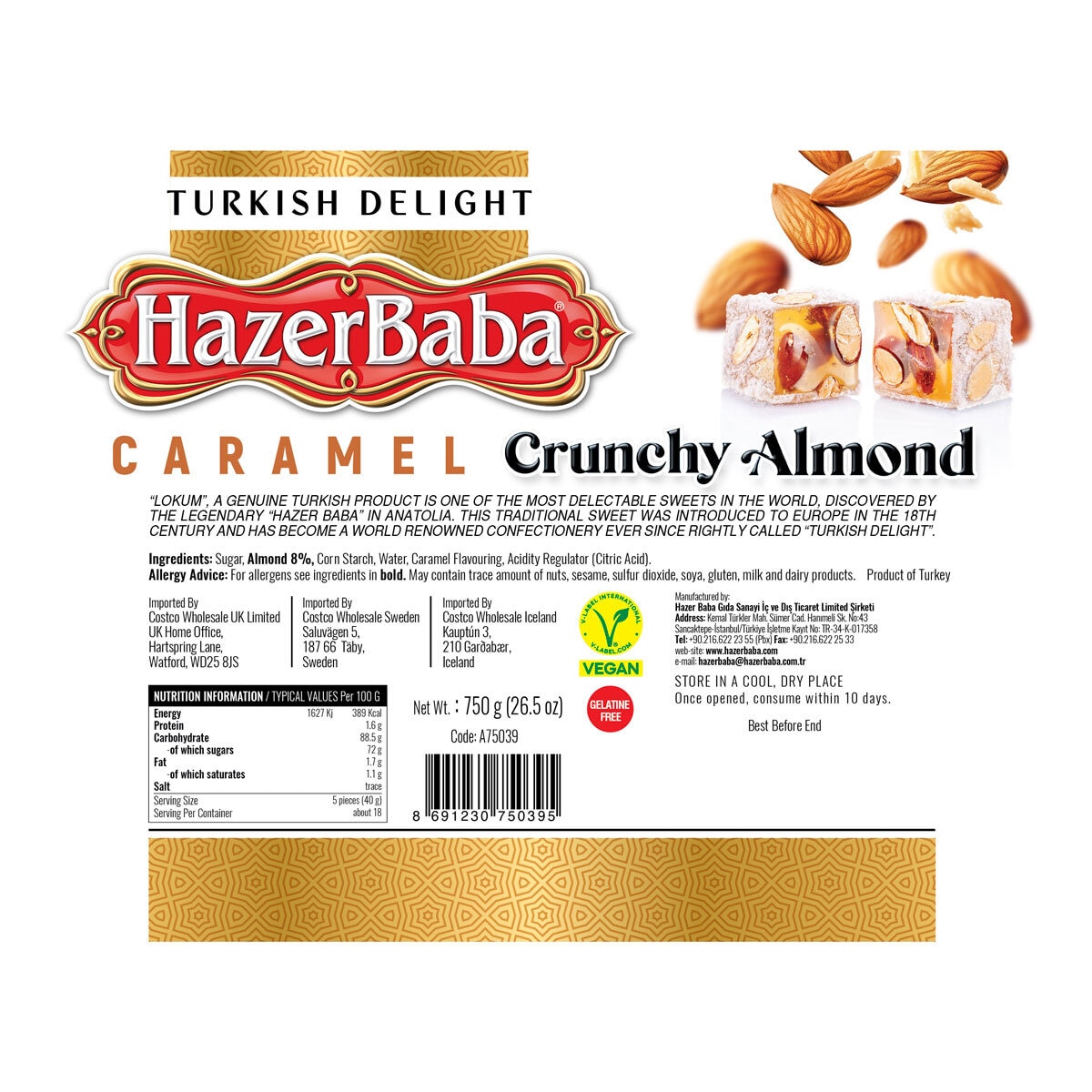 HazerBaba Turkish Delight Caramel & Almond, 750g