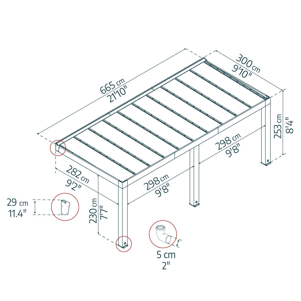 Palram Canopia Helsinki 9ft 10" x 21ft 10" (3m x 6.65m) Cedar Wood Patio Cover