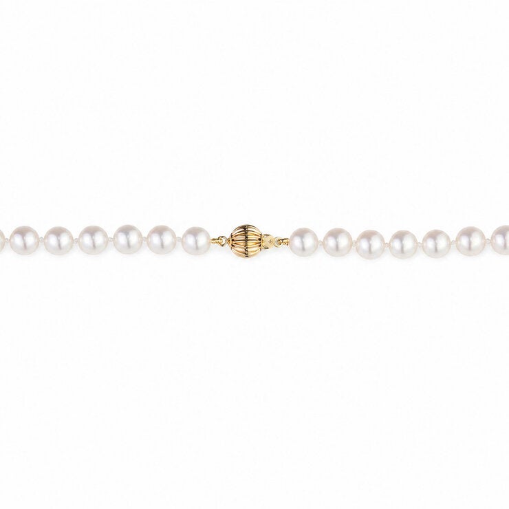 7-7.5mm Akoya White Necklace, 14ct Yellow Gold