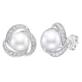 7.5-8mm Cultured Freshwater White Pearl & 0.50ctw Diamond Earrings, 14ct White Gold