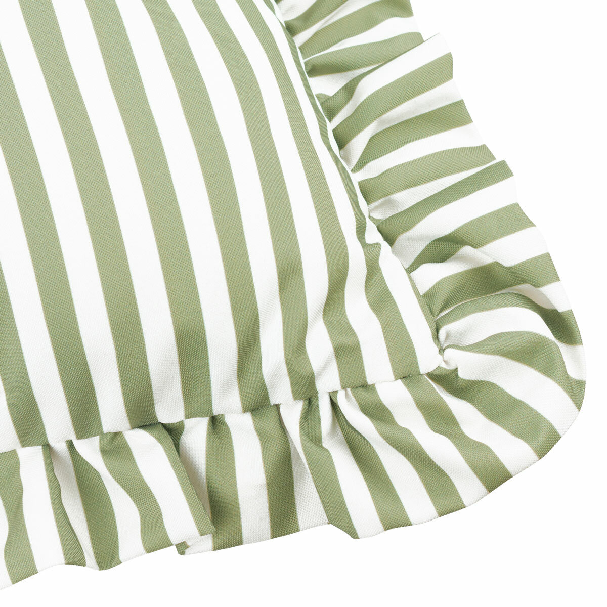 Wylder Millie Ruffle Green Striped Indoor Outdoor Cushion, 50 x 50 cm